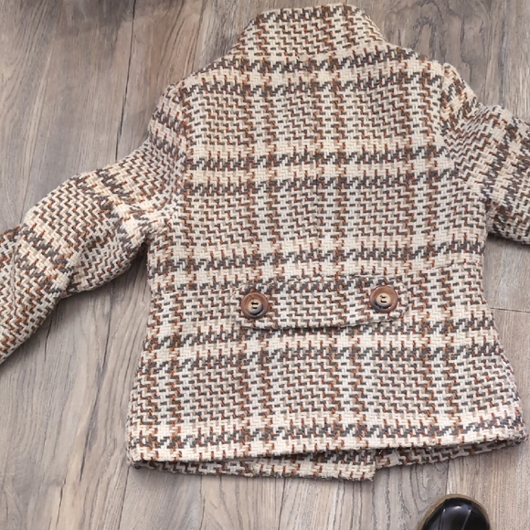 Miss Me Cream and Brown Plaid Pea Coat - Picture 3 of 5